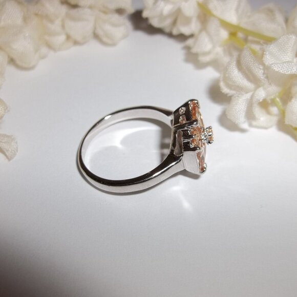 Ring US Size 8.25 925 Silver with Peach Rhinestones Woman Girl Jewelry Band D064 - Picture 5 of 5
